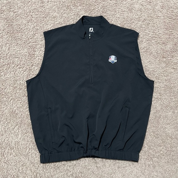 FootJoy Vest Men XL Black Spooner Cup Golf 1/2 Zip Windshirt EU Flag Team Issued